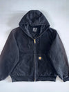 Carhartt Active Jacket DJO140-M | Black Washed Duck Canvas Quilted Lined Rare Hooded Work Coat (2XL)