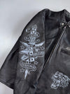 Ed Hardy by Christian Audigier | Tiger Tattoo-Print Pure Leather Café Racer Biker Jacket (M)