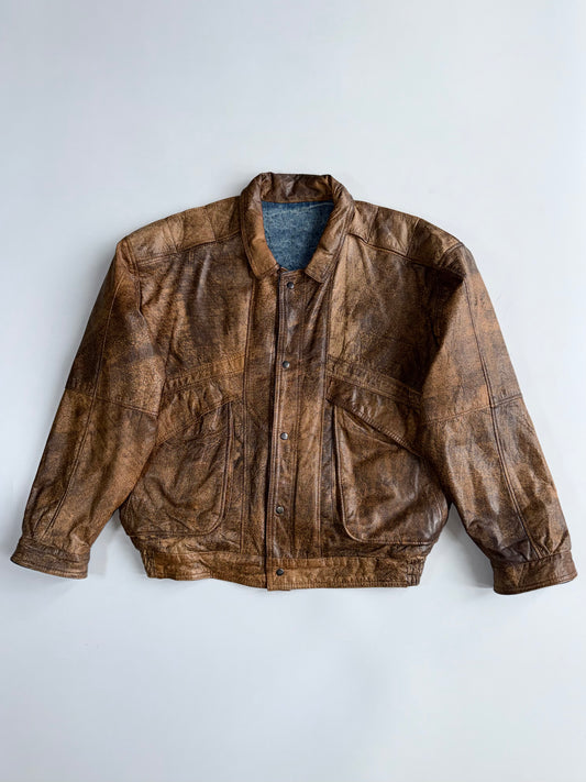 Reversible Jacket Leather to Denim 2-in-1 Brown & Blue | Rare Vintage (XL)