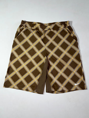 Vintage Nike Brown Plaid Dri-Fit Tennis Shorts (W:38) (L:25.5)