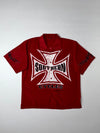 Southern Cycles Huntington Beach Red Button-Up Shirt – Iron Cross Graphic (XL)