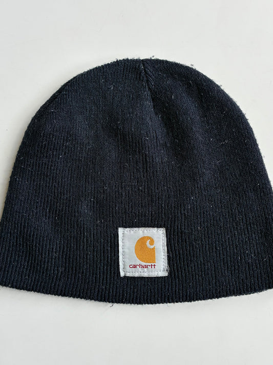 Vintage Carhartt Black Uncuffed Skull Knit Beanie (H-8 inches/W-20)