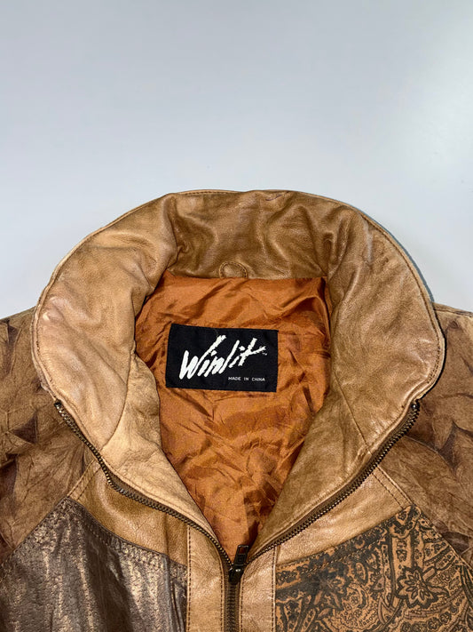Winlit Paisley Patchwork Tan Leather Bomber Jacket (M/L)