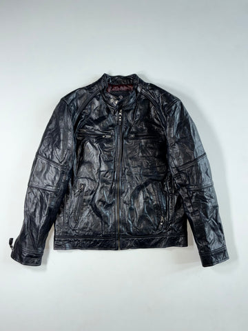 Eagle Square Black Leather Café Racer Jacket (M)