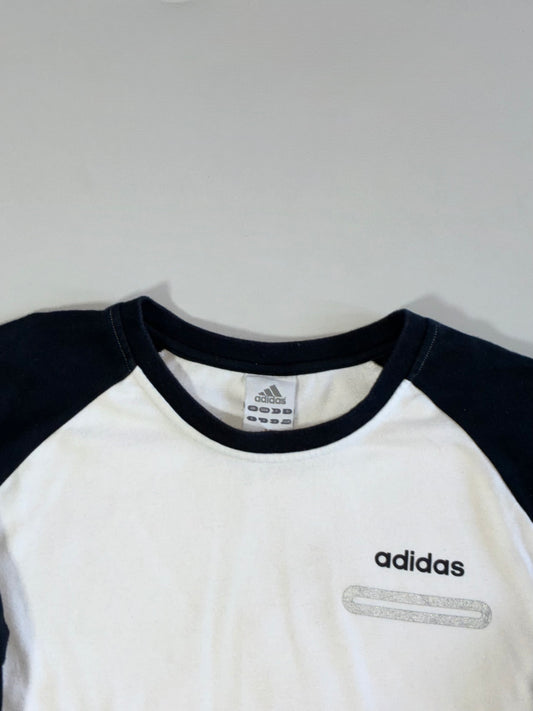 Adidas White & Navy Raglan Long Sleeve T-Shirt (L)