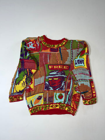 Vintage 90s COOGI Australia “FREE” 3D Graphic Pure Wool Knit Sweater – Made in Australia (XS)