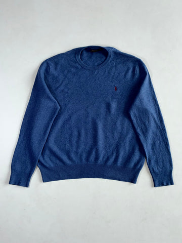 Polo Ralph Lauren Crewneck Knit Sweater – Heather Blue with Maroon Pony (XL)