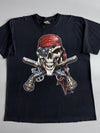 Vintage Pirate Skull Graphic T-Shirt – Zap Pow Black Tee (XXL)