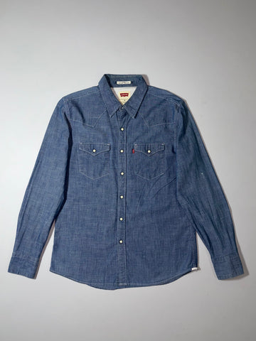Levi’s Slim Fit Blue Chambray Western Snap Shirt (M)