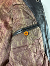 Black Leather-Look Bomber Jacket with Geometric Contrast Stripes & Snap Front (L)