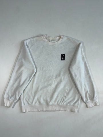 Puma White Fleece Crewneck Sweatshirt – Chest Patch Logo (XL)