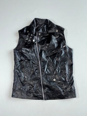 Vintage Black Faux Leather Asymmetric Zip Biker Vest Women’s(M)