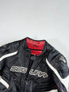 Segura Black, White & Red Leather Motorcycle Racing Jacket – Racing Technology Logos Padded(S)
