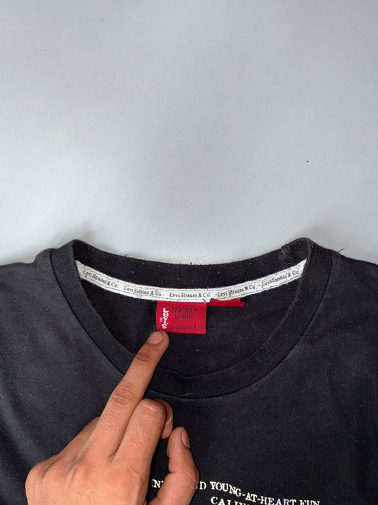 Levi’s Jeans Graphic Black Long Sleeve T-Shirt | Vintage Levi Strauss Tee (M)