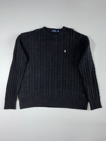 Polo Ralph Lauren Black Cable Knit Crewneck Sweater – White Pony (2XL/3XL)