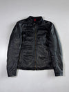 Strellson Black Leather Racer Jacket Swiss-Designed Moto Jacket with Red Zip Pull (M)