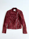 Mango Burgundy Genuine Suede Leather Biker Jacket – Woven Shoulder women’s (XXS)