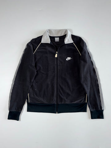 Nike Black Full-Zip Track Jacket with White Collar and Sleeve Stripes (M)