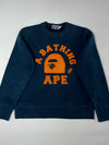 Vintage BAPE College Logo Crewneck Sweatshirt – Navy/Orange – (M)