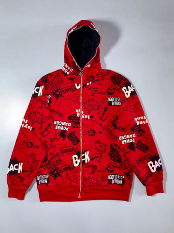 Back Sports Red Graffiti Print Zip-Up (M)