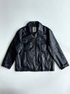 Vintage Black Leather Zip-Up Trucker Jacket(2XL)