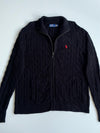 Polo Ralph Lauren Black Cable Knit Full Zip Sweater (XL)