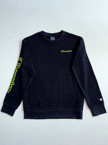 Vintage Champion Black Neon Script Logo Crewneck Sweatshirt (XS)