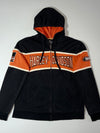 Vintage Harley-Davidson Black Orange Striped Zip-Up Hoodie (M)