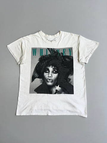 Whitney Houston “WHITNEY” Vintage 80s Graphic Tee — B&W Portrait Star Print Off-White (M/L)