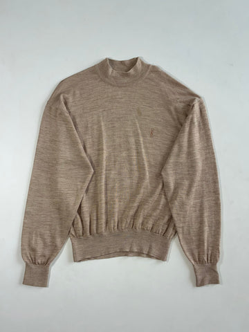 Vintage Yves Saint Laurent Pour Homme Beige Fine Knit Mock Neck Sweater (M)