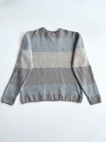 Lacoste Grey & Blue Colorblock Striped Knit Sweater (XL)