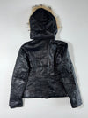 Vera Pelle Black Leather Jacket women’s attached cap with Fur-Trimmed Hood & Zip Pockets (XS)