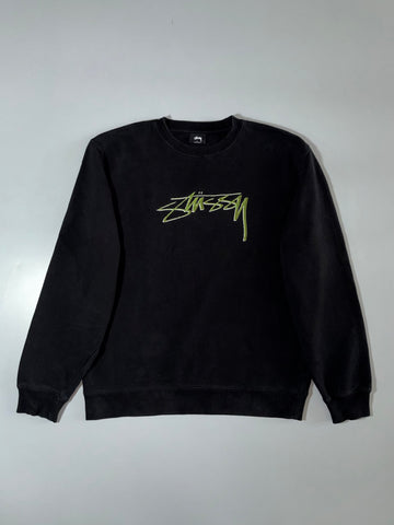 Stüssy Stock Logo Embroidered Black Crewneck Sweatshirt (L/XL)