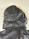 Vera Pelle Black Leather Jacket women’s attached cap with Fur-Trimmed Hood & Zip Pockets (XS)