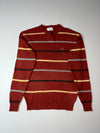 Vintage Crocodile Rust Striped Knit Sweater with Button Neck (M)