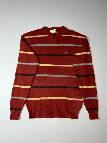 Vintage Crocodile Rust Striped Knit Sweater with Button Neck (M)