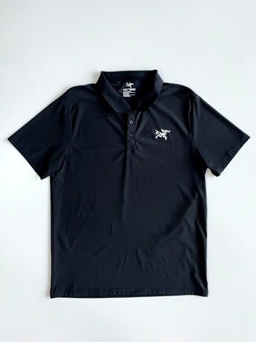 Arc’teryx Men’s Black Performance Polo | Embroidered Bird Logo | Stretch Lycra Fabric Tee (M/L)
