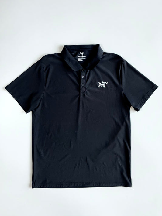 Arc’teryx Men’s Black Performance Polo | Embroidered Bird Logo | Stretch Lycra Fabric Tee (M/L)