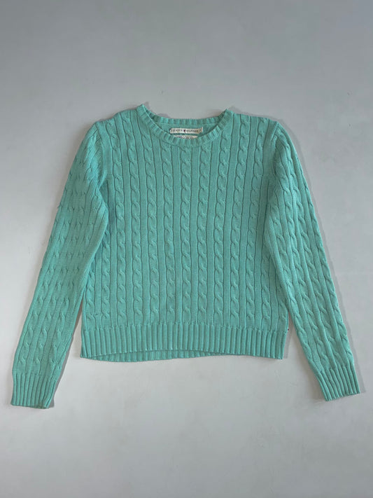 Vintage 90s Tommy Hilfiger Mint Green Cable Knit Sweater – Made in Hong Kong (S/M)