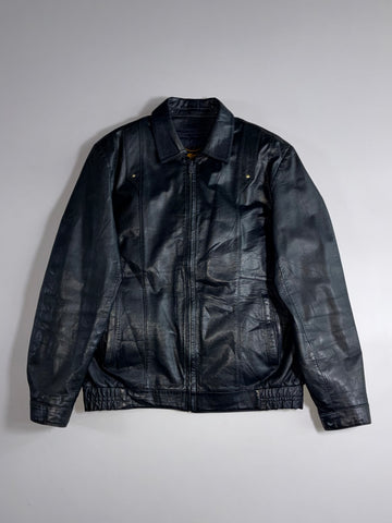 Kenneth Best Leather Genuine Leather Jacket Black, Snap Collar (S/M)