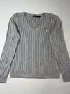 Lauren Ralph Lauren Heather Grey Cable Knit V-Neck Sweater Women’s (L)