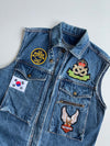Bang Bang Vintage Denim Biker Vest – Embroidered Patches (Royal Navy, Border Patrol, Eagle) (S)