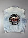 Vintage Black Cow Acid Wash Denim Racing Vest – BMW, Rothmans, Honda, Harley Patches (XL)
