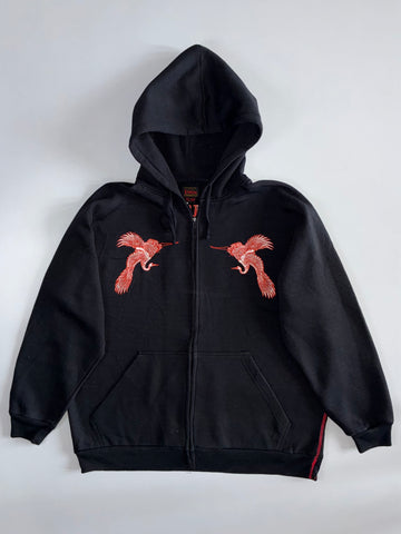 Evisu | Dual Crane Embroidered Full-Zip Hoodie | Black (2XL/3XL)