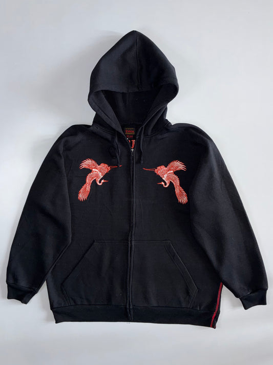 Evisu | Dual Crane Embroidered Full-Zip Hoodie | Black (2XL/3XL)