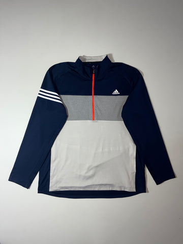 Adidas Navy & Grey Colorblock Quarter Zip Pullover (2XL)