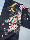 Muzicun Black Satin Kimono Jacket Floral Moon Print Cherry Blossom Size (L)