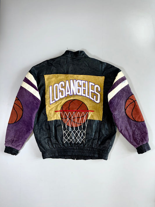 Vintage 90s On Demand Corp “Los Angeles” Basketball Leather Bomber Jacket Back Embroidered (XL)