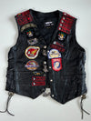 Vintage 90s Shelter Leather Biker Vest with Sturgis & Laconia Rally Patches (XL)
