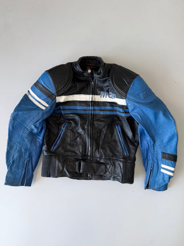 ZVintage MQP real leather biker jacket. Features padded shoulders & elbows, racing (M)